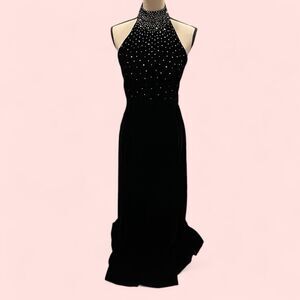 Vintage velvet jeweled whimsigoth fairy halter belted maxi gown luxury couture